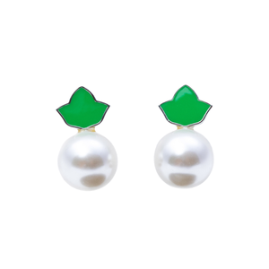Pearl Ivy Leaf Earrings White Green Women Elegant Leaf Drop Earrings Fashion <b>Jewelry</b> Sorority Inspired Pearl Dangle Earrings - Product Image 1
