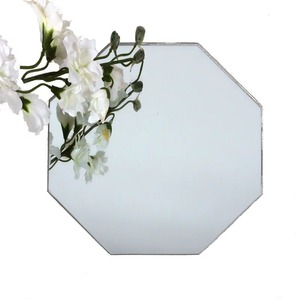 Octagonal <b>Mirrored</b> Storage <b>Tray</b> With Polished Metal Frame For Tabletop Use - Product Image 1