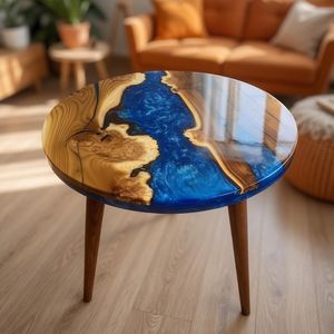 Mesa de centro redonda de madera epoxi, diseño moderno de mediados de siglo, muebles duraderos para exteriores, mesa de centro epoxi para sala de estar - Product Image 4