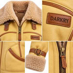 Yellow Mustard Womens Real Sheepskin Leather Shearling Jacket Plush Fleece Collar Buckle Strap Winter Outerwear <b>Coat</b> - Product Image 6