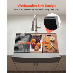 Évier de cuisine encastré simple de 33 pouces en acier inoxydable, style ferme, avec rebord et accessoires - Product Image 4
