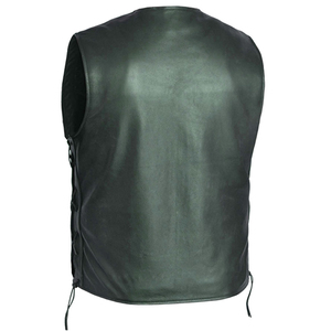 Men's Plus Size <b>Black</b> Polyester Moto <b>Vest</b> Adjustable Waist Solid Color Autumn Outer Wear Regular Fit Collarless - Product Image 3