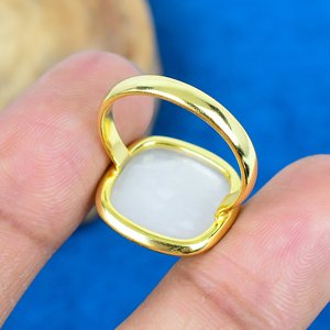 Natural Rainbow Moonstone Cushion Cut Gemstone 18k Gold Plated Bezel Handmade <b>Statement</b> <b>Ring</b> For Women - Product Image 4