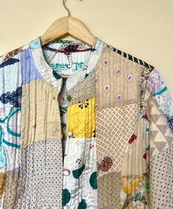 Reversible Kantha Quilted Kimono Jacket Handstitched Patchwork Wool <b>Coat</b> Vintage Puff Sleeve Womens Winter Style Christmas Gift - Product Image 5