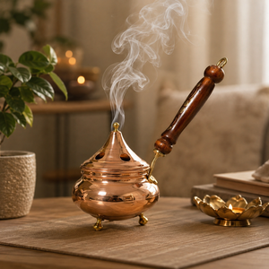 Brûleur à Bakhoor en Cuivre Fait Main avec Poignée en Bois, Encensoir à Oud, Encensoir à Charbon, Décoration Arabe pour la Maison, Aromathérapie OEM ODM - Product Image 2