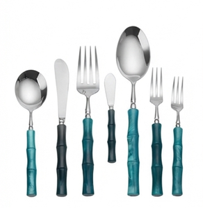 Ensemble de couverts élégants en bambou oriental, plaqués argent, compatibles lave-vaisselle, pour table à manger - Product Image 1