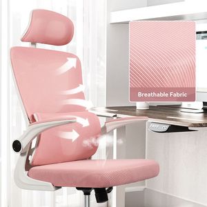 Chaise de bureau ergonomique à dossier haut avec appui-tête réglable, accoudoirs rembourrés et soutien lombaire, chaise de travail pivotante pour la maison et le bureau - Product Image 5