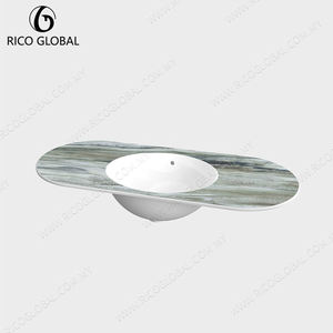 Lavabo Ovalado de Mármol para Montar en la Pared con Escurridor de Madera, Acabado Pulido, Diseño Minimalista, Mueble de Baño - Product Image 6