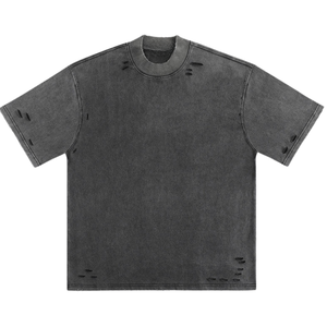 บริการ OEM เสื้อยืดแบบฟอกสีสำหรับผู้ชาย เสื้อยืดสีดำแบบทำเก่าสำหรับผู้ชาย ผลิตตามสั่ง ผ้าฝ้าย 100% น้ำหนักเบา โลโก้แบบกำหนดเอง สีพื้น - Product Image 1