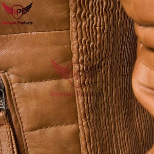 Chaqueta de Cuero Marrón Genuino para Hombre, Acolchada, Corte Ajustado, con Cuello Alto, Estilo Clásico Personalizado para Invierno - Product Image 4