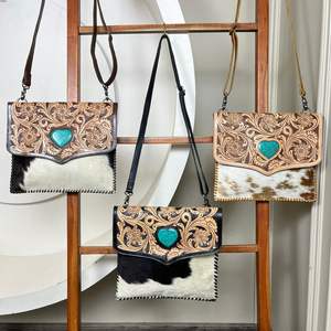New Styles Envelope Design Hand Tooled Leather Turquoise Stone Shoulder <b>Bag</b> Fashion Luxury Genuine Cowhide Leather Women Handbag - Product Image 4