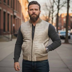 Chaleco de Cuero para Hombre, Estilo Bomber, Transpirable, Resistente al Viento, para Otoño, Ideal para Usar con Trajes - Product Image 3