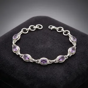 Elegant Purple Amethyst 925 Sterling Silver Handmade Bezel Setting Bracelet For Women's Classic Jewelry Gift - Product Image 2