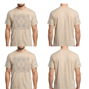 T-shirt décontracté pour homme, coupe ample, motif géométrique en strass beige, vêtement de mode tendance - Product Image 4