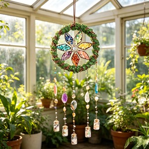 Atrapasueños de diseño colorido, hecho a mano con metal y cristal, decoración colgante para el hogar, jardín, ventana, balcón y como regalo, arte decorativo. - Product Image 5