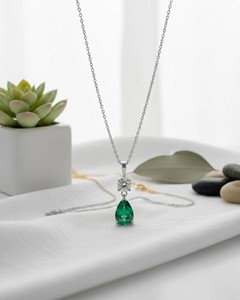 Collier pendentif en émeraude naturelle, pierre précieuse verte, cristal, bijoux élégants faits à la main, cadeau de mode pour femmes, luxe - Product Image 2