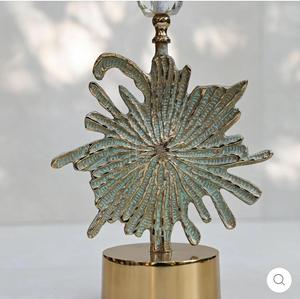 Brass <b>Candle</b> <b>Stick</b> Holder with Crystal Accent and Palm Leaf Design for Home Decoration - Product Image 3