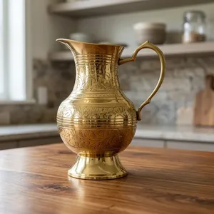 Carafe à eau en laiton, vaisselle traditionnelle, pichet artisanal finition dorée, pot à eau décoratif, style vintage, vaisselle de service - Product Image 4