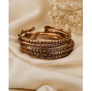 <b>Retro</b> Tibetan Viking Style Copper Cuff Bracelet Handcrafted Patterned Open Wristband - Product Image 1
