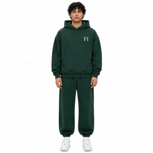 Conjuntos de chándal de forro polar oversize de dos piezas para hombre con hombros caídos, sudaderas con capucha transpirables, proveedor mayorista - Product Image 1