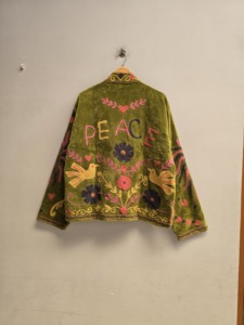 Premium <b>Green</b> <b>Velvet</b> Suzani <b>Jacket</b> for <b>Women</b> Multicolor Floral Embroidery Bohemian Ethnic Coat Wholesale Designer Winter Wear - Product Image 2