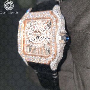 Charm Jewels Luxury Women <b>Mechanical</b> <b>Watch</b> Square Dial 42mm Yellow Gold Case Leather Band Hollow Out Design Sapphire Crystal - Product Image 3