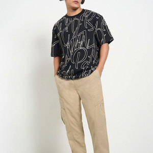 Camiseta Negra de Manga Corta para Hombre con Logotipo en la Espalda, Cuello Redondo, Corte Holgado, Tejido Jersey Casual, 100% Algodón, Peso Pesado 320g - Product Image 1
