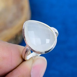 Natural White Chalcedony Gemstone Pear Shape Handmade <b>Ring</b> <b>925</b> Sterling <b>Silver</b> Finish - Product Image 2
