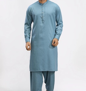 Vêtements d'extérieur pakistanais : Costume homme Shalwar Kameez en coton uni respirant, prêt à porter - Product Image 3