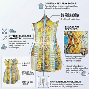 OEM Custom Yellow Snakeskin Print Cupless <strong>Corset</strong> <strong>Dress</strong> Women&rsquo;s <strong>Under</strong> Bust Zip-Up Bodycon Mini <strong>Dress</strong> - Product Image 6