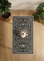 Table console en os incrusté, faite à la main, style traditionnel, table d'entrée, table de canapé, accent floral noir et blanc pour salon, chambre à coucher, table d'appoint