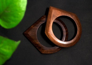 ANAM OVERSEAS Handmade Wooden <b>Bangles</b> Set Geometric Sissoo Wood <b>Bangle</b> <b>Bracelet</b> Pair Wax Polished Vintage Jewelry for Women - Product Image 4