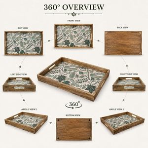 Bandeja Decorativa Moderna con Hojas Verdes y Marco de Madera, Plato Multifuncional para Servir, Decoración para Sala de Estar y Hogar - Product Image 4