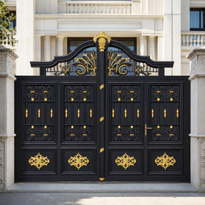 Porte d'entrée arquée en métal décorative noire et or pour villa, portail de sécurité design pour manoir et maison - Product Image 2