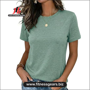 Women's O-Neck Short Sleeve T-Shirt Solid Blue Knitted Casual Loose Eco-Friendly 100% Polyester Summer - Product Image 5