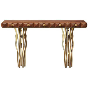 Mesa consola decorativa de metal de primera calidad, con recubrimiento en polvo negro y dorado, de diseño elegante y antiguo, para la decoración de la sala de estar de un hogar u hotel. - Product Image 6