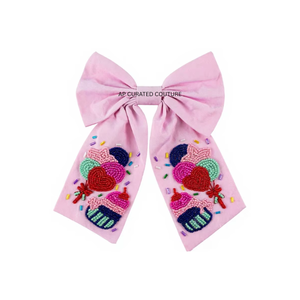 Pink Beaded <b>Hair</b> Bow Fabric <b>Hair</b> Clip Embroidered Bowknot <b>Hair</b> <b>Accessory</b> for Girls Kids Party Wear Customized Handmade bow - Product Image 2