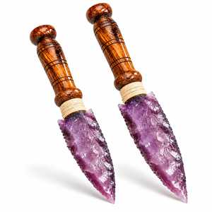 Daga de Cristal Morada Monalisa, Hoja de Fibra Óptica con Mango de Madera Hecho a Mano, Decoración Gótica para Altar y Coleccionable de Fantasía - Product Image 1