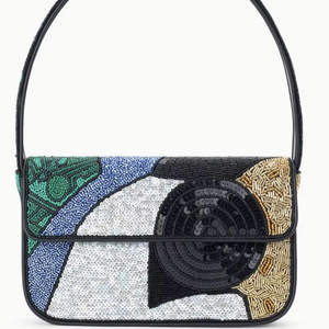 Ziyan Handicraft <b>White</b> Golden Beaded <b>Clutch</b> <b>Bag</b> Cotton Fashion Durable Single Animal Print Stripes Hand Embroidery Magnetic - Product Image 3