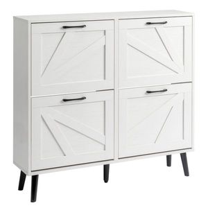 Scarpiera con Maniglia Monolaterale in Metallo Nero, 4 Cassetti Ribaltabili e Gambe Affusolate in Legno Massello Nero - Product Image 3