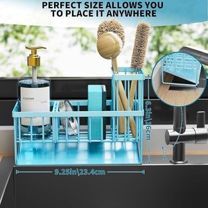 Organizzatore per Lavello da Cucina in Acciaio Inox 304 Blu Antiruggine con Portaspazzole e Portasponge, Accessorio da Bancone - Product Image 2