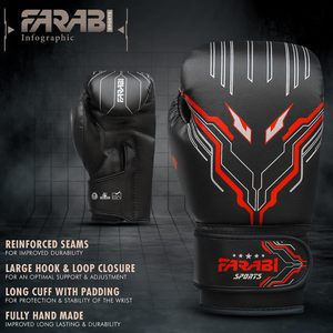 Gants de boxe MMA Farabi en cuir PU 6oz, respirants, pour entraînement et sparring, design personnalisé, sangles auto-agrippantes, poignées antidérapantes, protection UV - Product Image 5