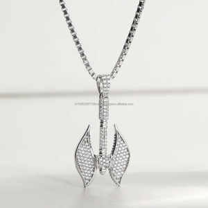Icy Viking Axe VVS Lab Grown Iced Doble Axe Colgante Medallón de plata esterlina Cadena Guerrero Arma Colgantes finos Encantos - Product Image 1