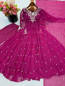 Ensemble Anarkali Salwar Kameez en Faux Georgette Gaufré avec Dupatta Longue, Séchage Rapide, Coupe Classique, Tenue Ethnique pour Femme pour Mariage - Product Image 6