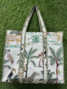 Safari Print Handmade <b>Tote</b> <b>Bag</b> | <b>Quilted</b> Cotton Animal Print <b>Tote</b> <b>Bag</b> | Handmade Tropical Shoulder <b>Bag</b> For Shopping, Travel Use - Product Image 4