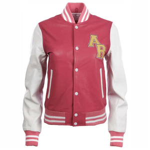 2026 New Arrival Pink White Color Front Button Closure <b>Long</b> Sleeve Pocket Casual Everyday College Baseball Varsity <b>Jackets</b> - Product Image 1