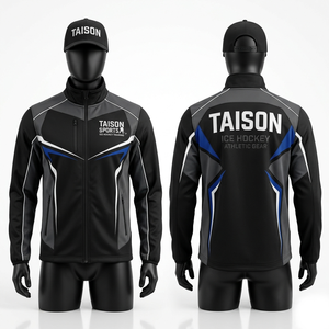 Sweat-shirt d'entraînement de hockey sur glace pour hommes, tissu polaire polyester premium, gris chaud avec empiècements rouges et bleus, impression de logo personnalisée, broderie. - Product Image 2