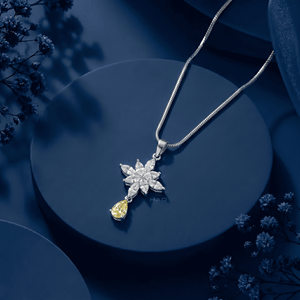 Collar con colgante floral de diamante cultivado en laboratorio, colgante de flor en oro blanco, diamante amarillo en forma de pera, elegante joyería fina, regalo para mujeres. - Product Image 6