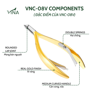 Vina VNC-08V Pince à cuticules en acier inoxydable doré de qualité supérieure pour les ongles des doigts et des orteils Outil professionnel pour les artistes des ongles Propre Précis - Product Image 3