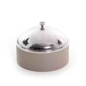 Chauffe-plats en émail satiné blanc de qualité supérieure avec accents dorés brossés, support en colonne, casseroles design pour plats chauds - Product Image 5
